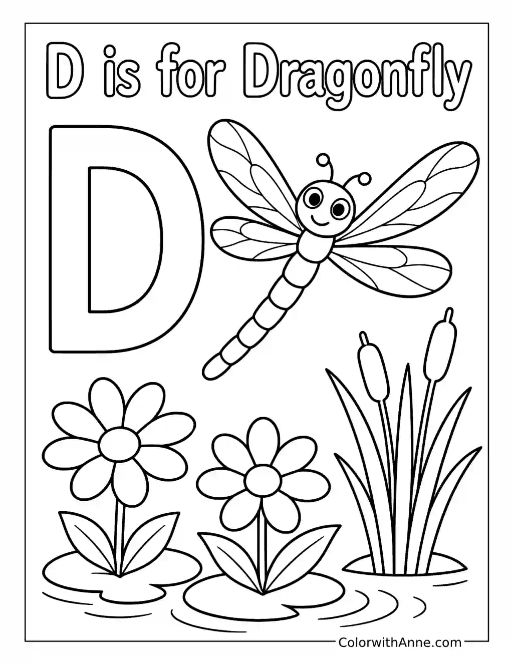 D Is for Dragonfly coloring page