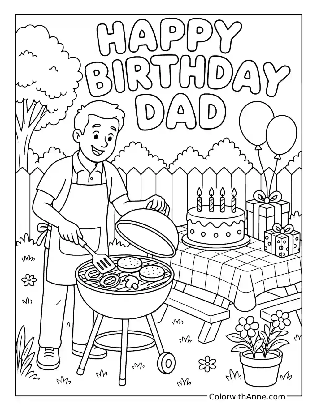 Dad's Birthday Barbecue coloring page