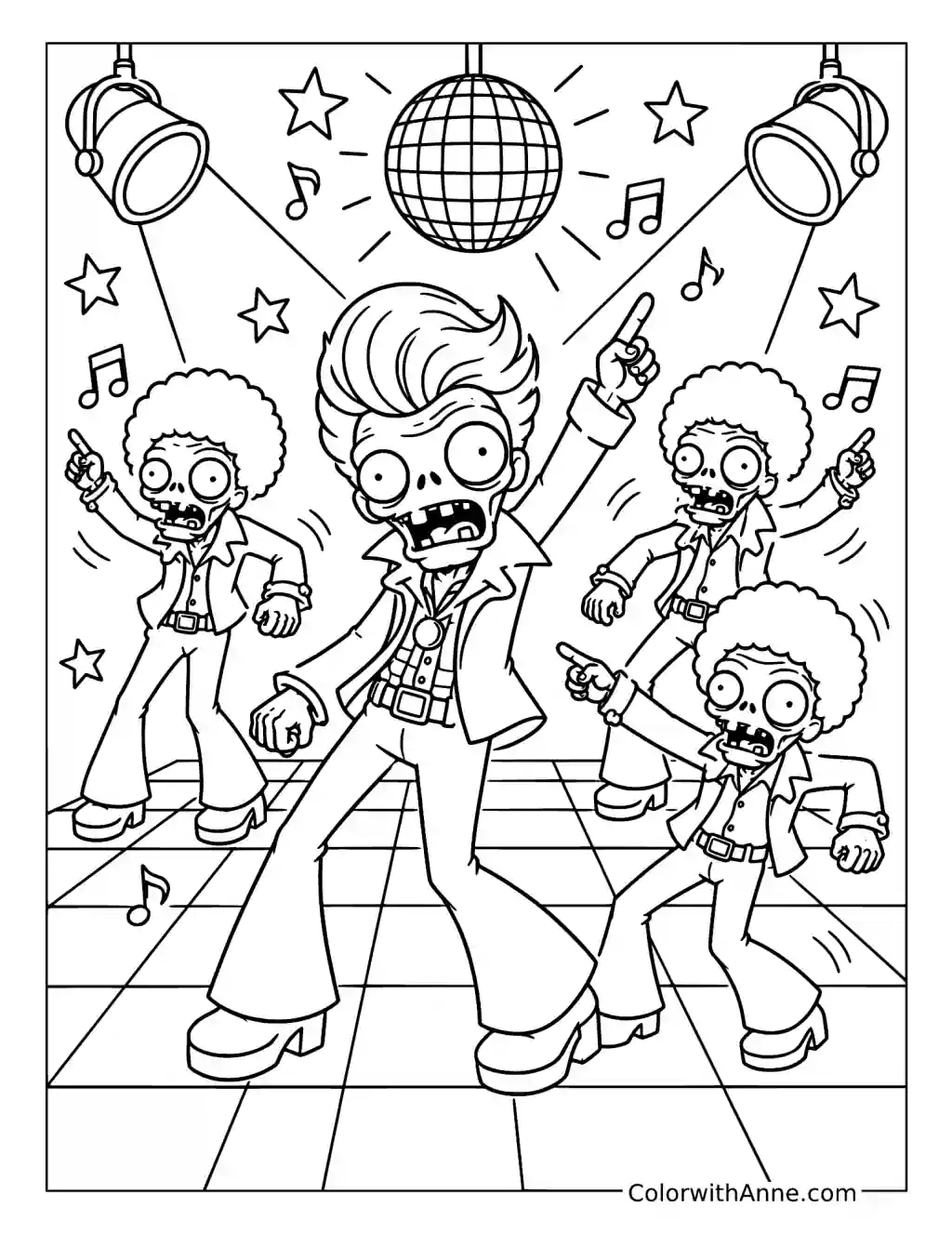 Dancing Zombie Disco Party coloring page