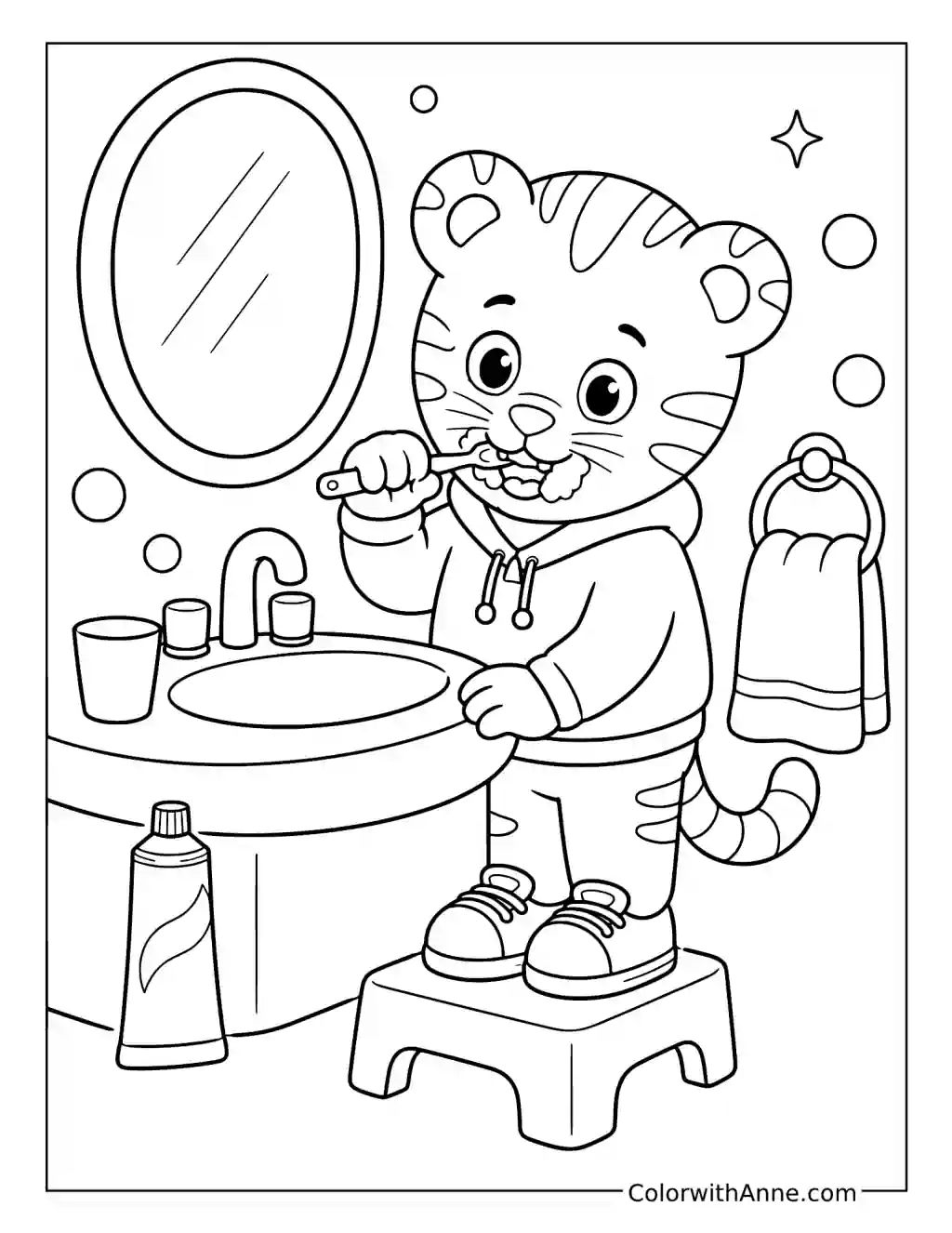 Daniel Tiger Brushing His Teeth coloring page