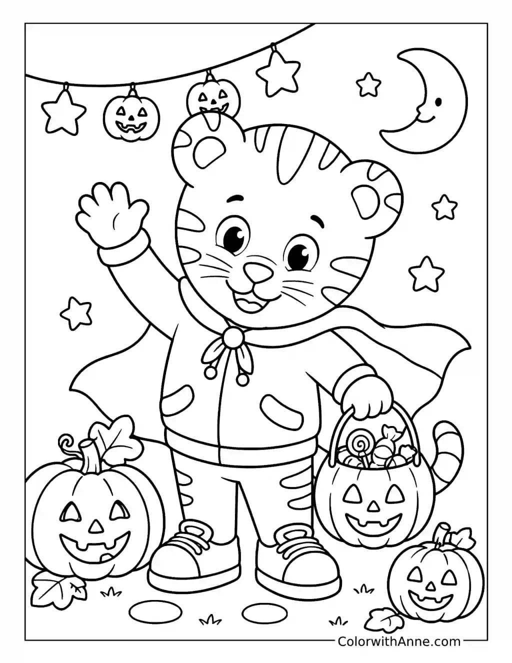 Daniel Tiger Trick-or-Treating in a Cape coloring page