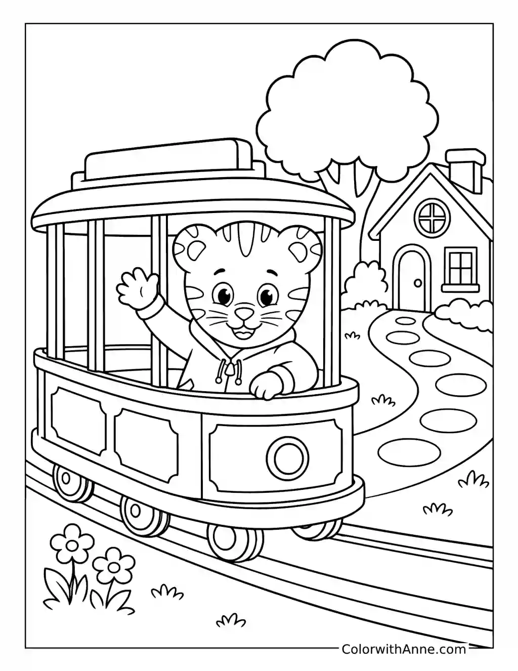 Daniel Tiger Waving from Trolley coloring page
