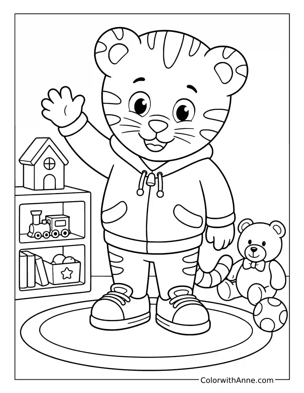 Daniel Tiger Waving in His Playroom coloring page