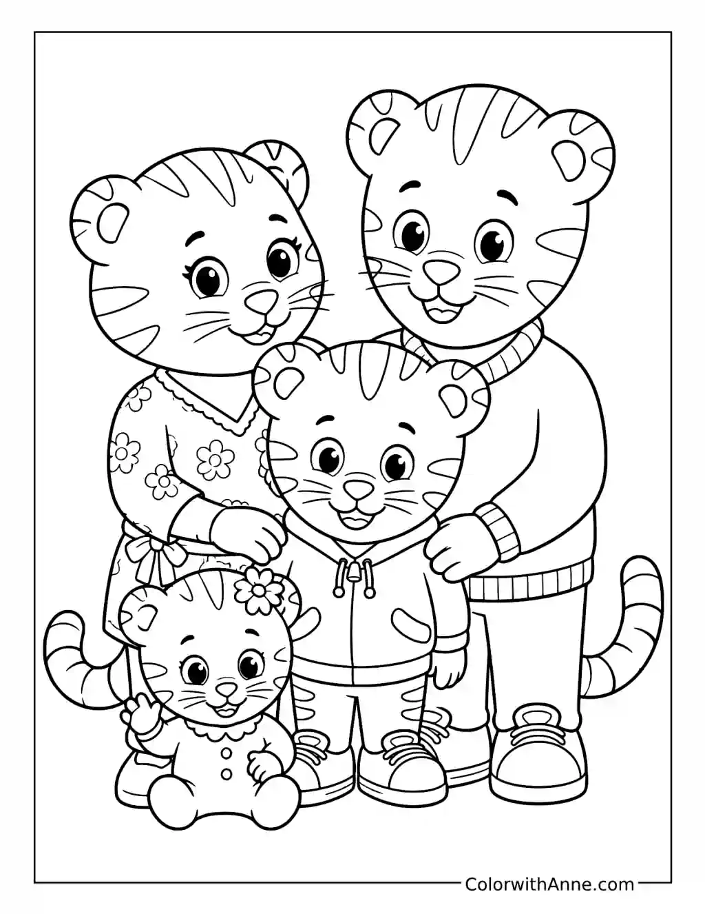 Daniel Tiger with Mom Dad and Margaret coloring page