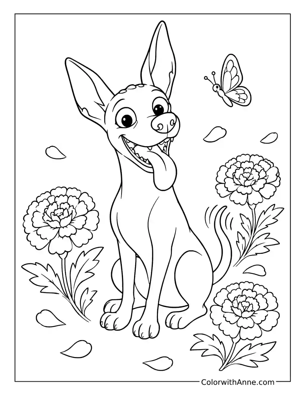 Dante with Marigold Flowers coloring page