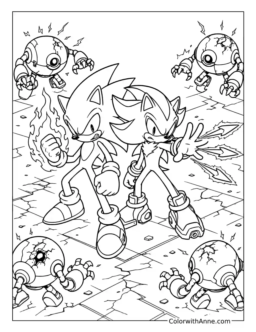 Dark Sonic and Shadow Team-Up coloring page