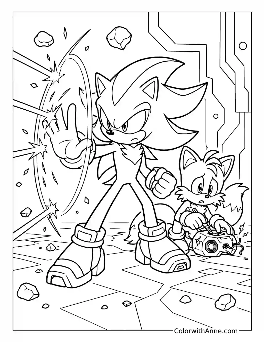 Dark Sonic Protecting Tails coloring page