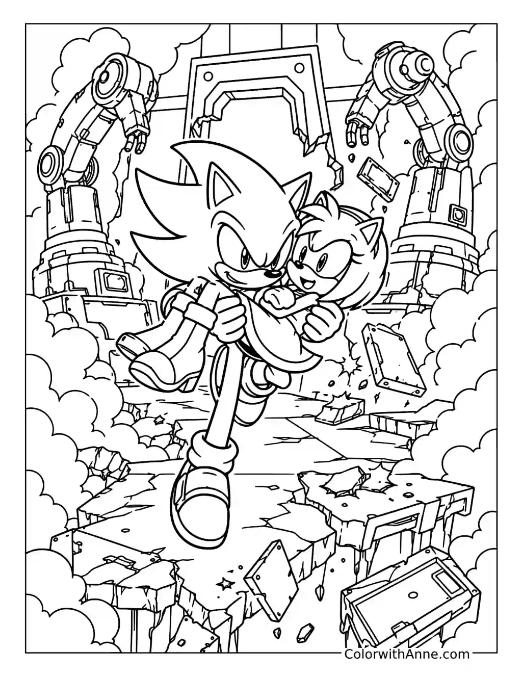 Dark Sonic Rescues Amy coloring page