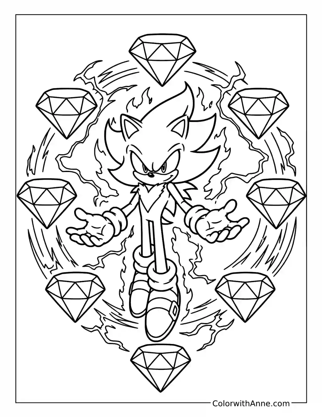 Dark Sonic with Chaos Emeralds coloring page