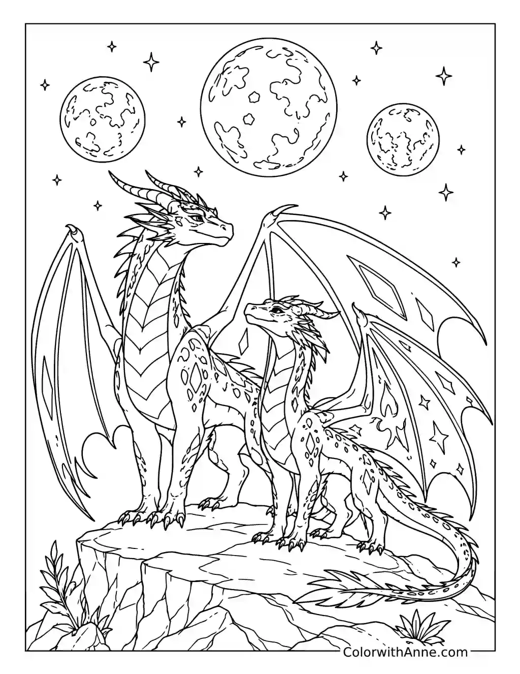 Darkstalker and Clearsight Beneath Three Moons coloring page