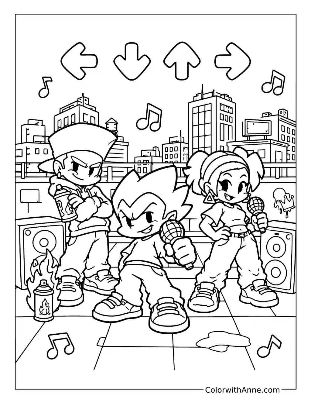 Darnell Pico and Nene Rooftop Performance coloring page