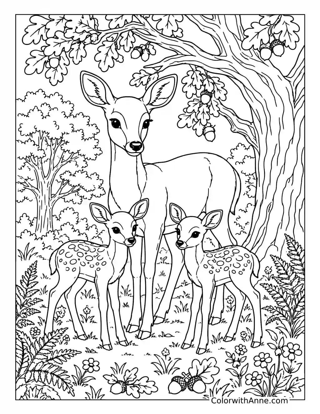 Deer Family in the Forest coloring page