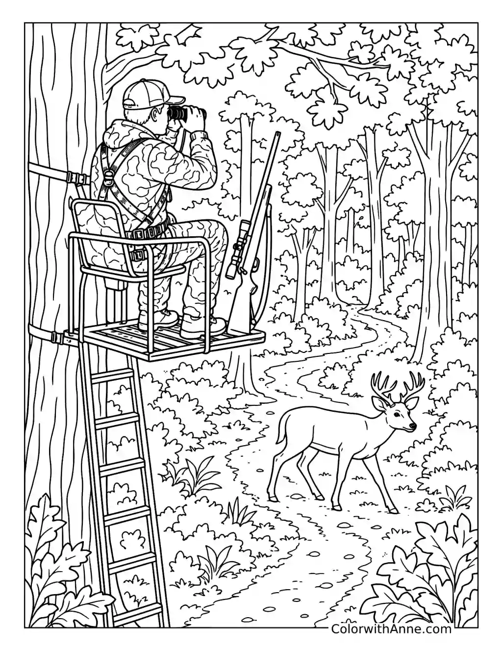 Deer Hunting from a Tree Stand coloring page