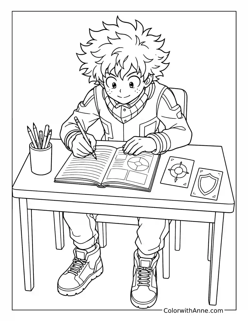Deku Taking Hero Notes coloring page