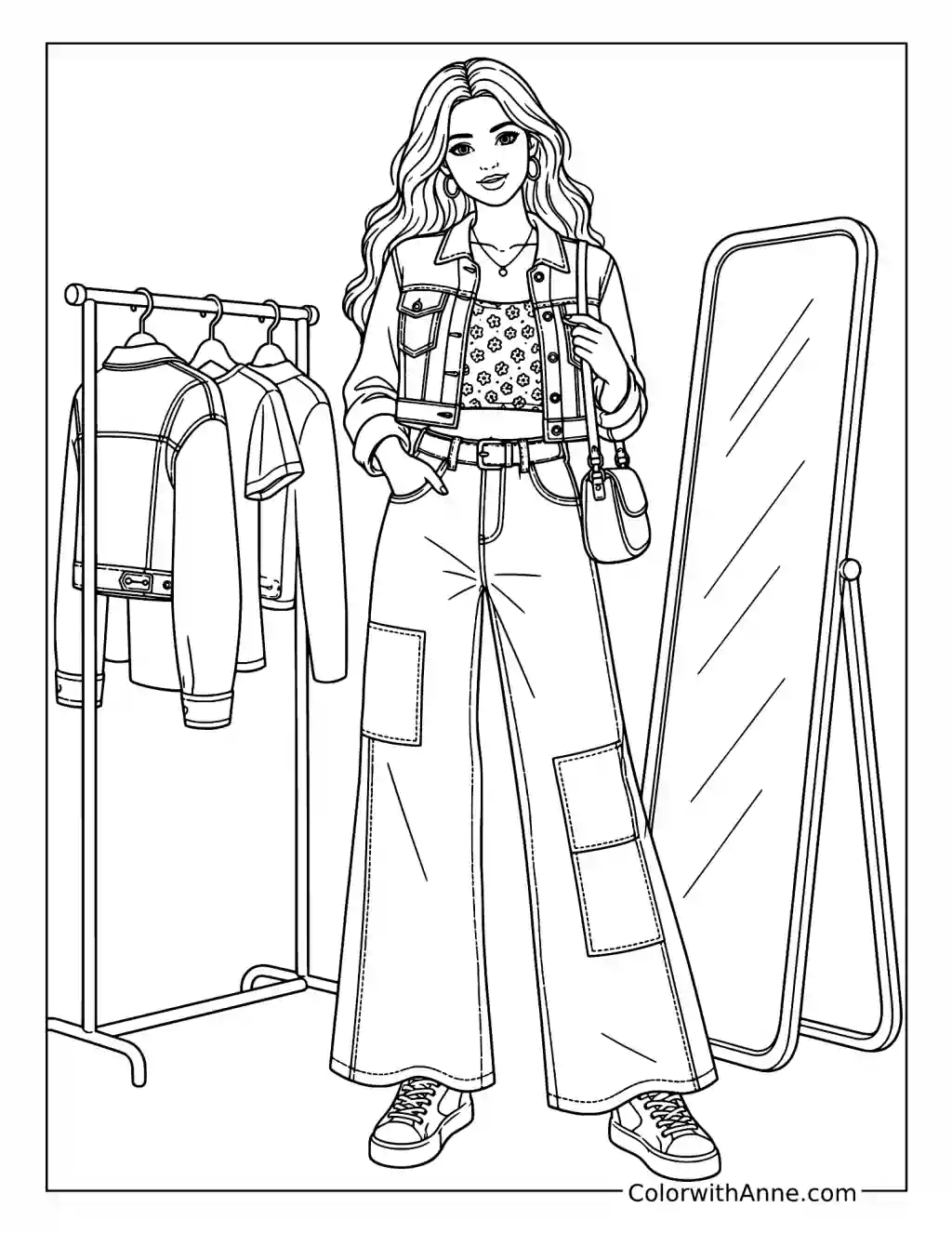 Denim Style by the Mirror coloring page