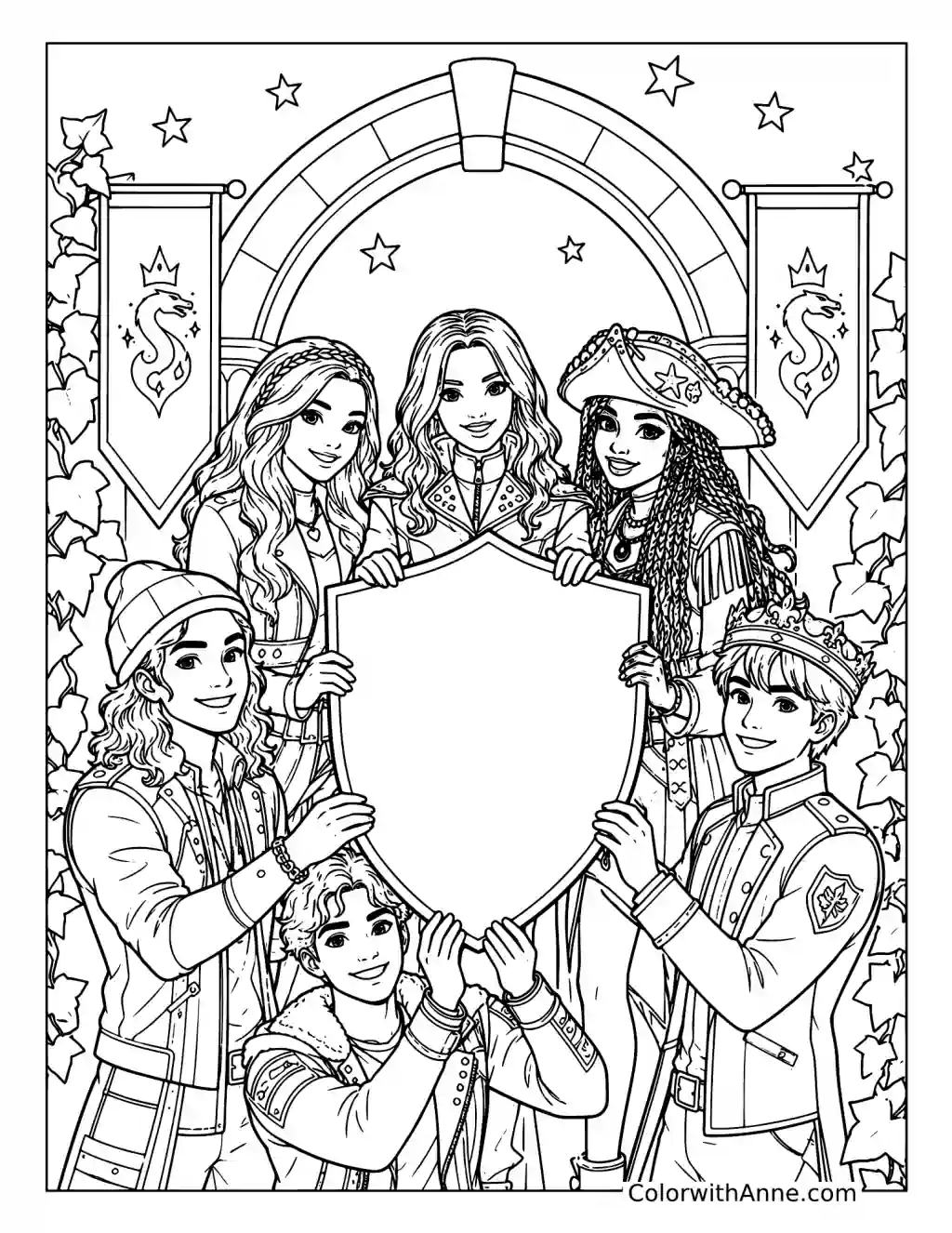 Descendants Friends at Auradon Academy coloring page
