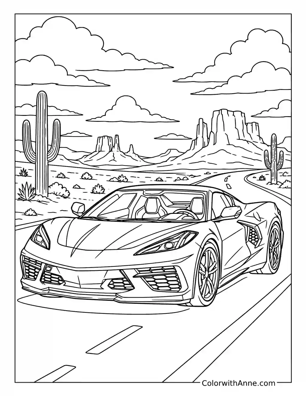Desert Highway Sports Car Adventure coloring page
