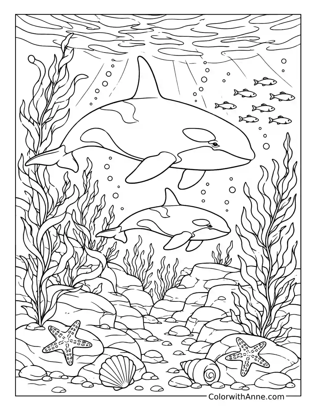 Detailed Orca Ocean Scene for Adults coloring page