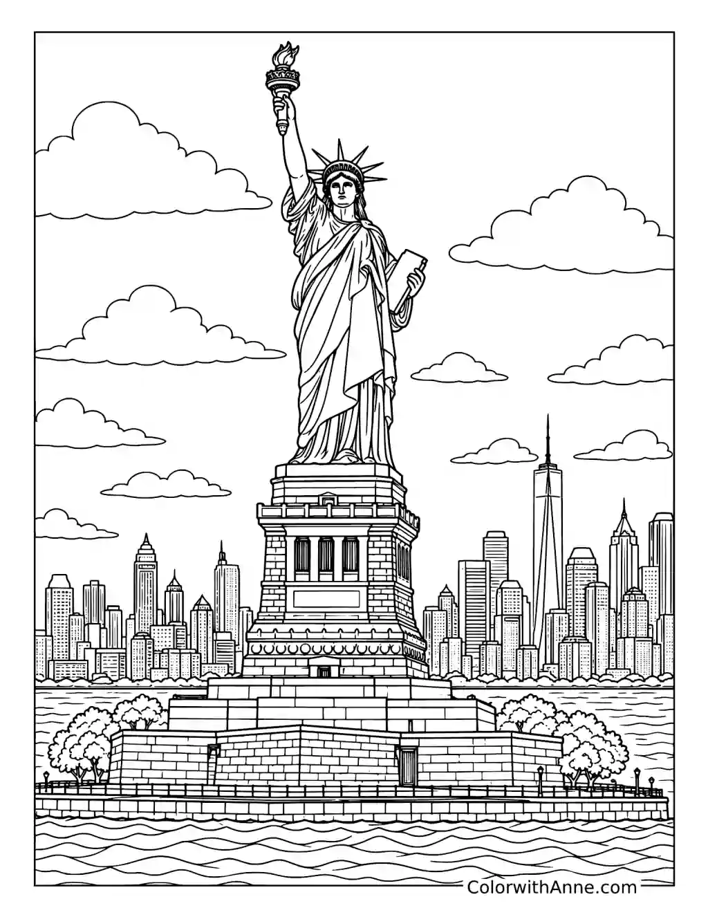 Detailed Statue of Liberty for Adults coloring page