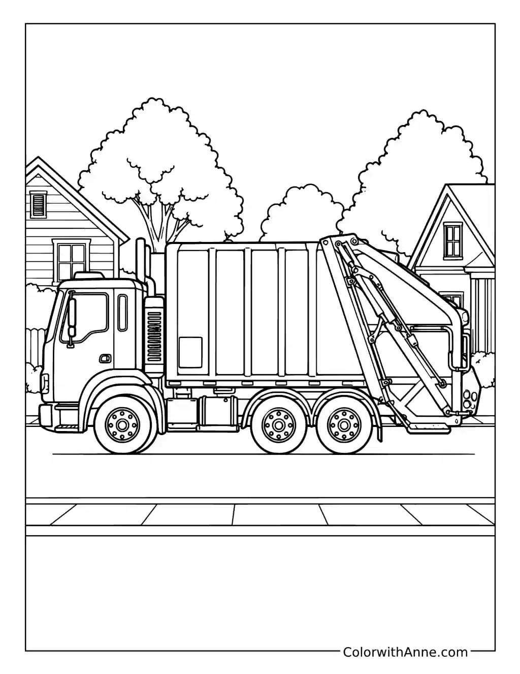 Detailed Suburban Garbage Truck coloring page