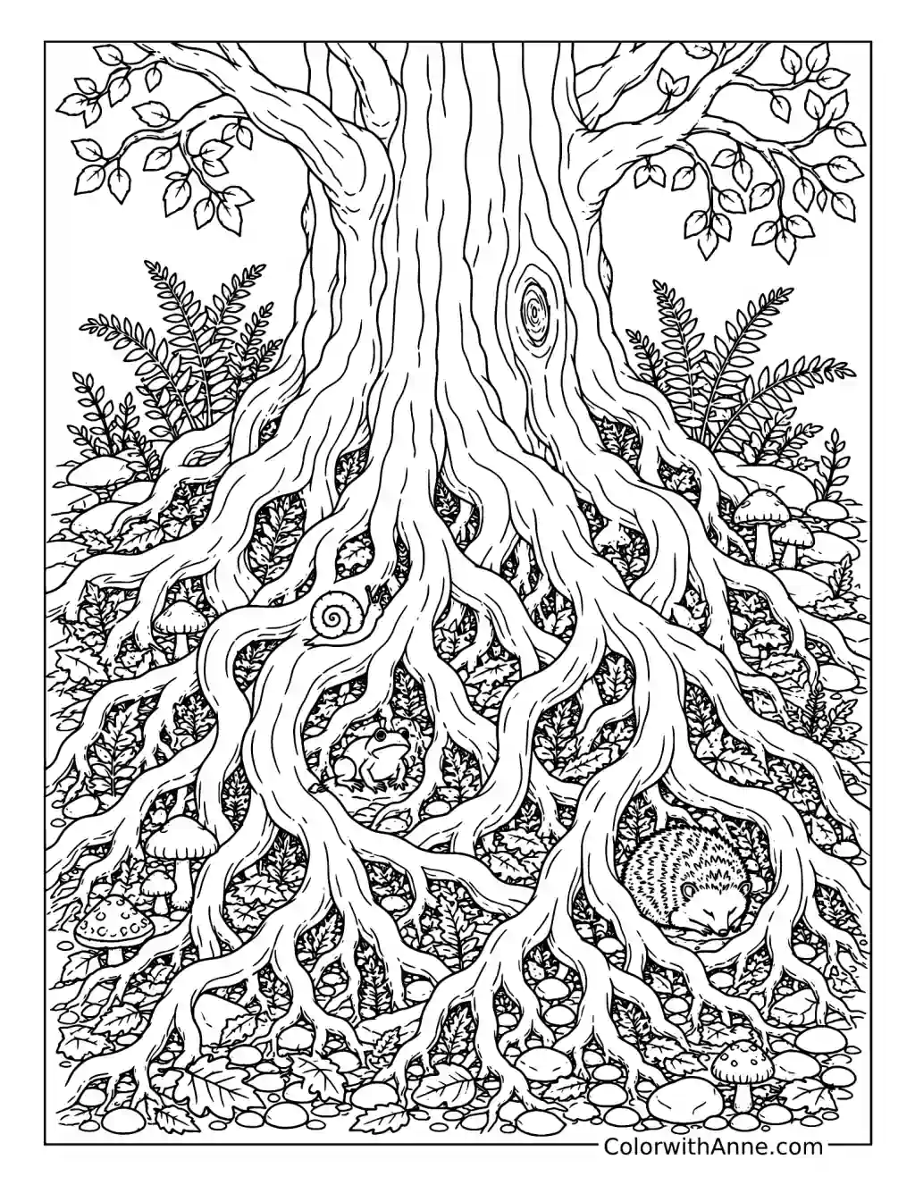 Detailed Tree Roots coloring page