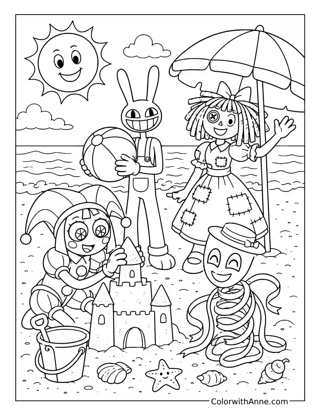 Digital Circus Beach Day Fun coloring page