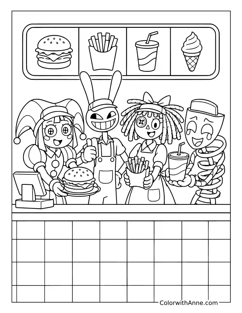 Digital Circus Fast Food Fun coloring page