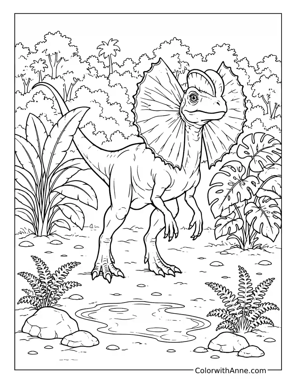 Dilophosaurus Spreads Its Frill coloring page