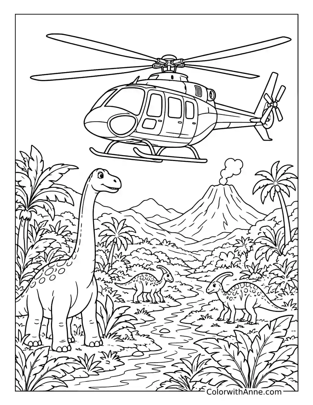 Dinosaur Helicopter Adventure coloring page