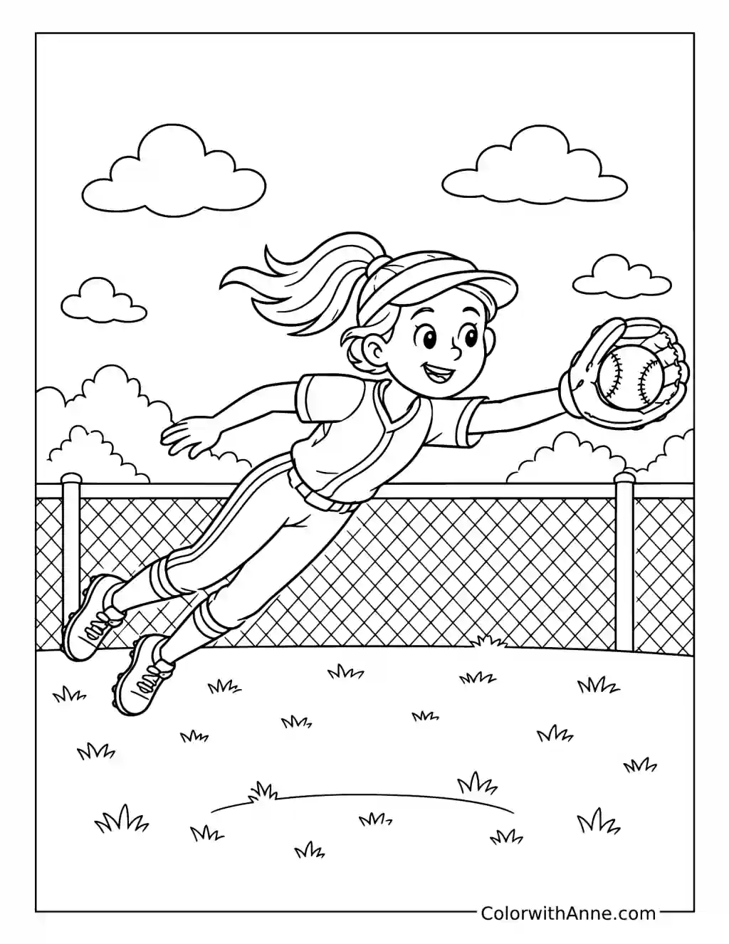 Diving Softball Catch coloring page