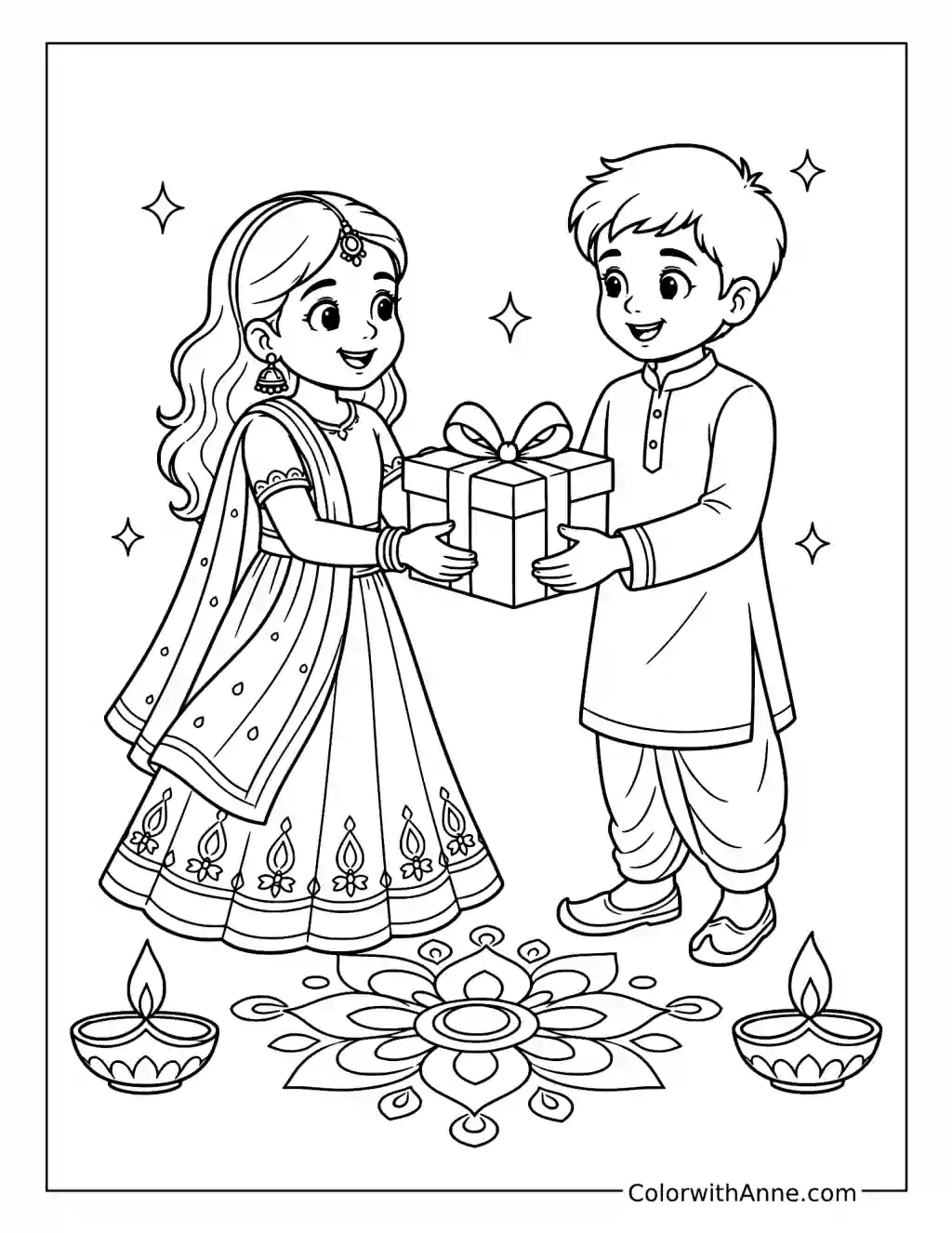 Diwali Gift Exchange coloring page