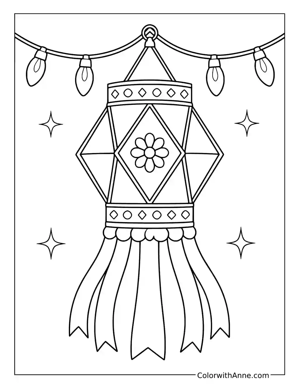Diwali Lantern and String Lights coloring page