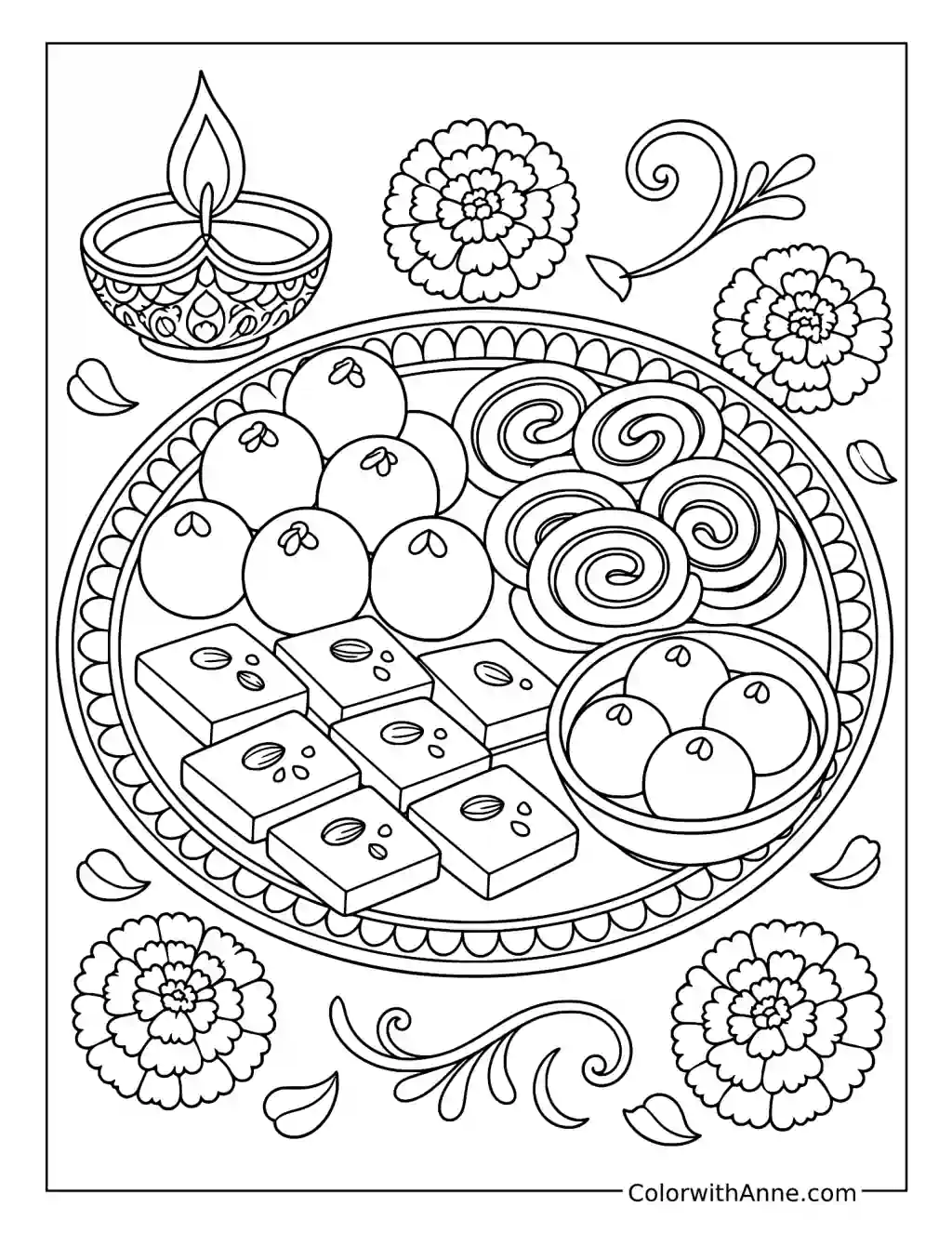 Diwali Sweets Platter coloring page