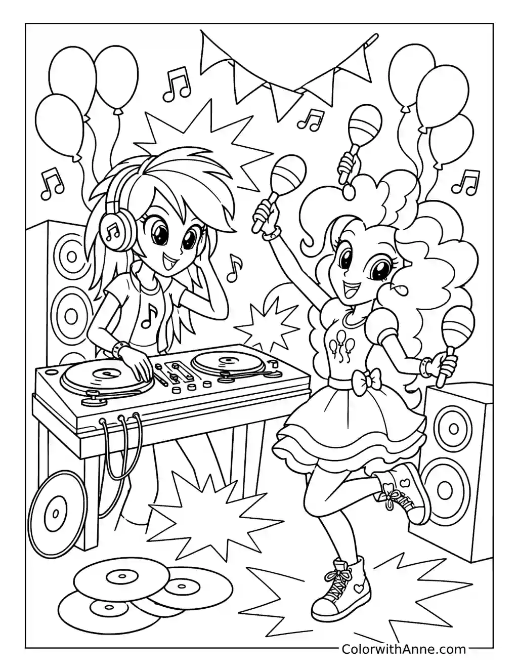DJ Pon-3 and Pinkie Pie Dance Party coloring page
