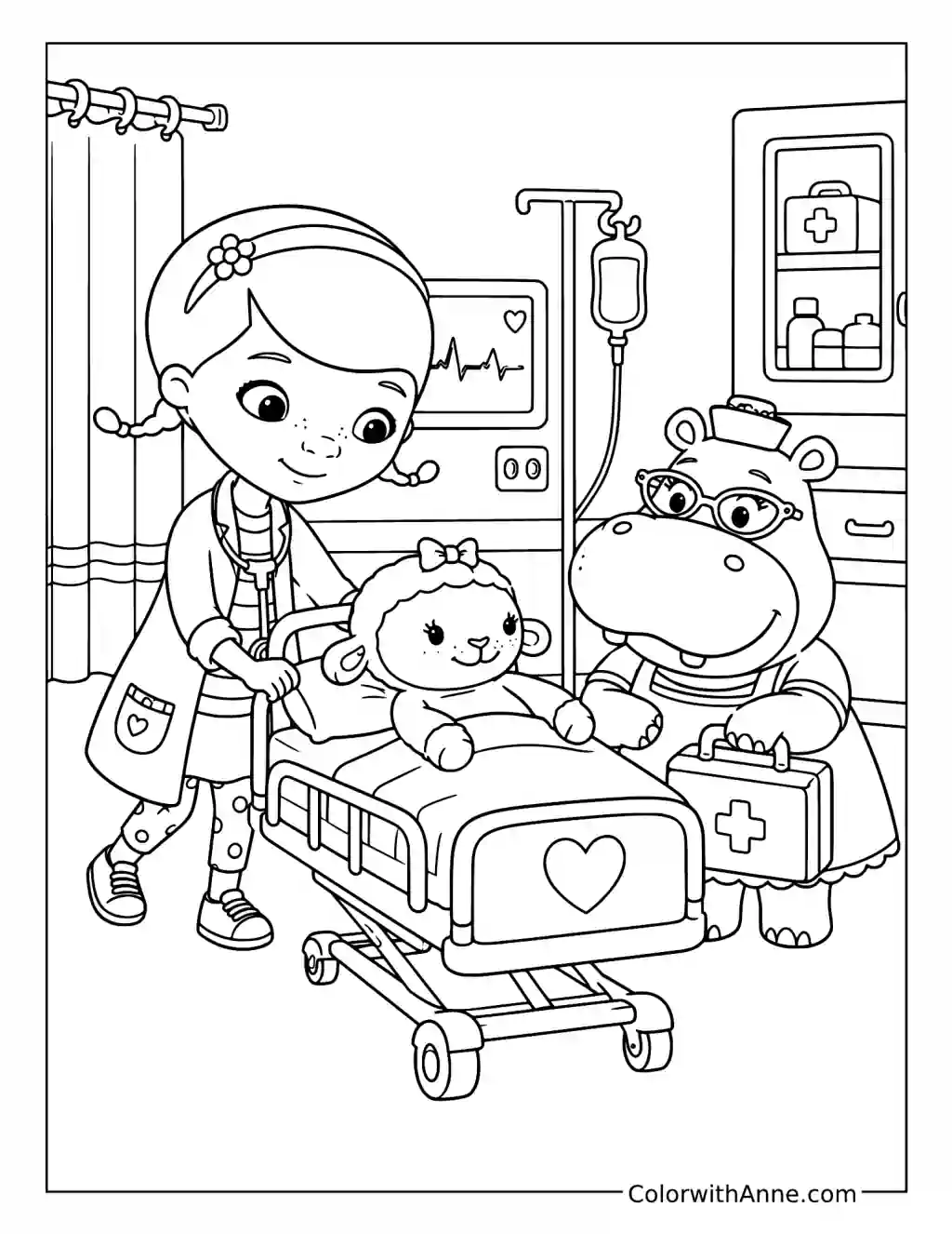 Doc and Hallie Help a Toy Patient coloring page