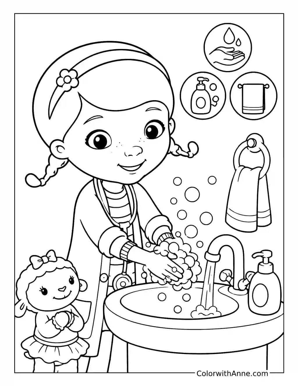 Doc’s Handwashing Adventure coloring page
