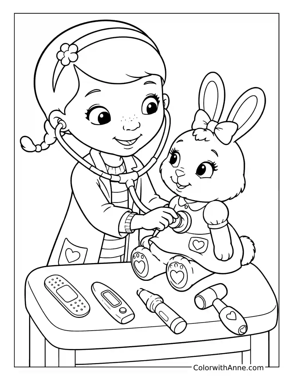 Doc Teaches Bella the Stethoscope coloring page
