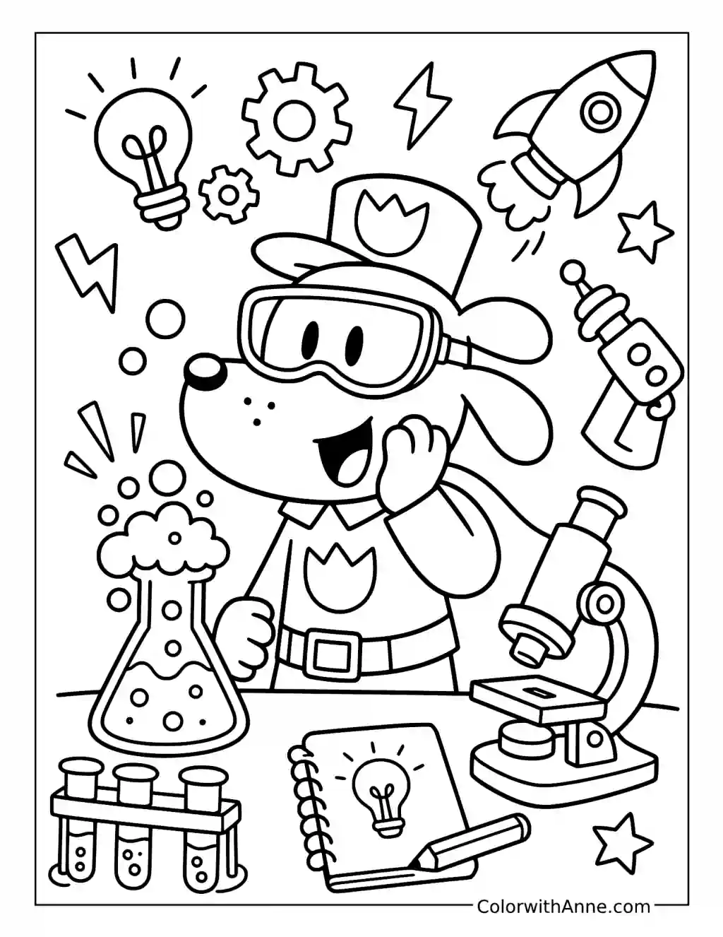 Dog Man Exploring Science with a Microscope coloring page