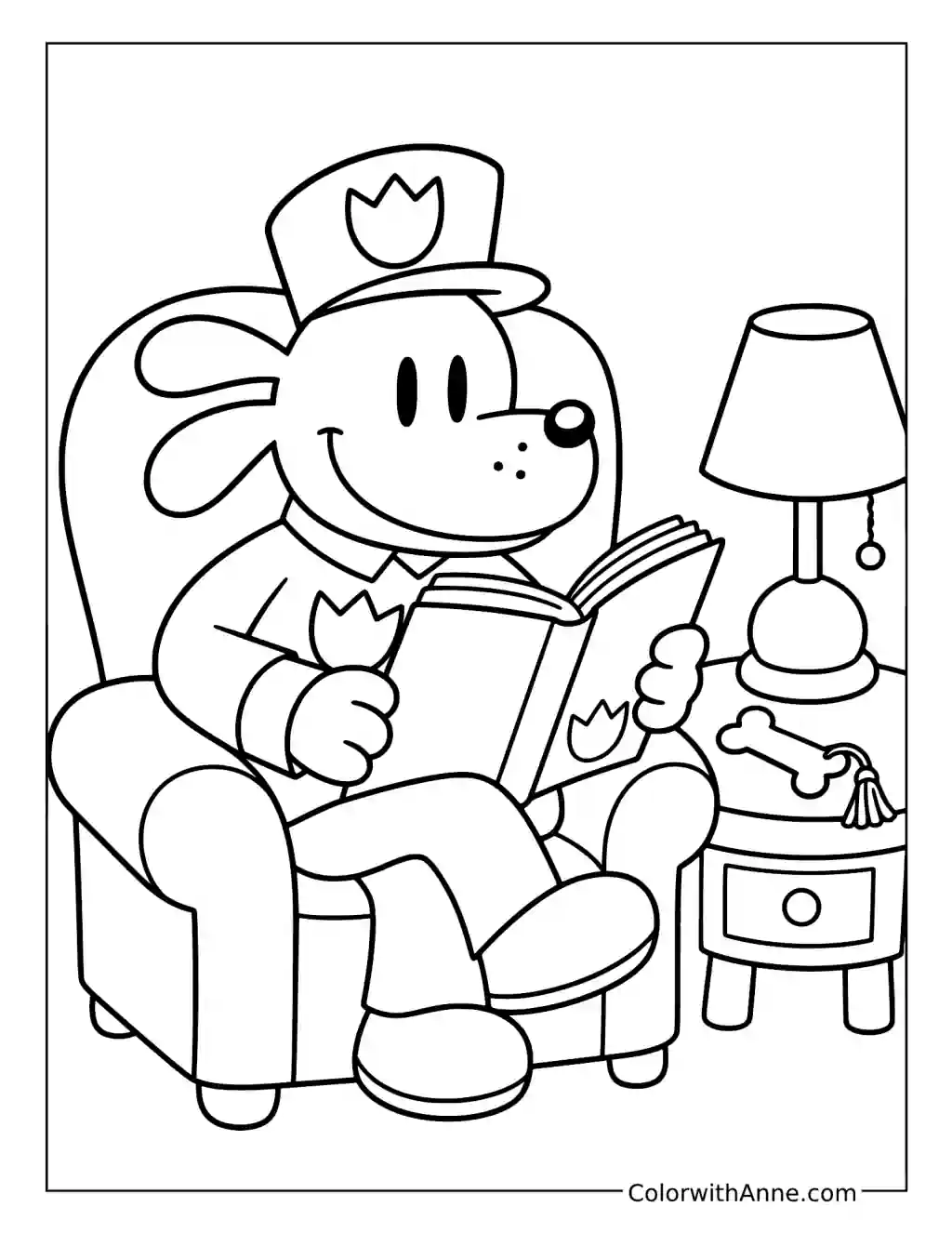 Dog Man Reading in an Armchair coloring page