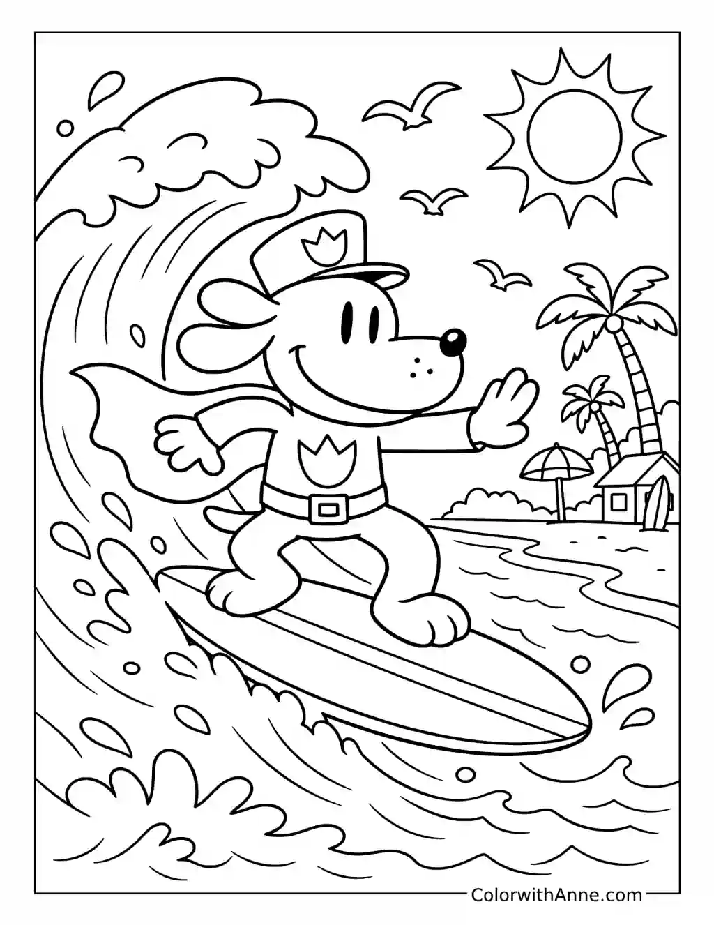 Dog Man Surfing a Wave coloring page