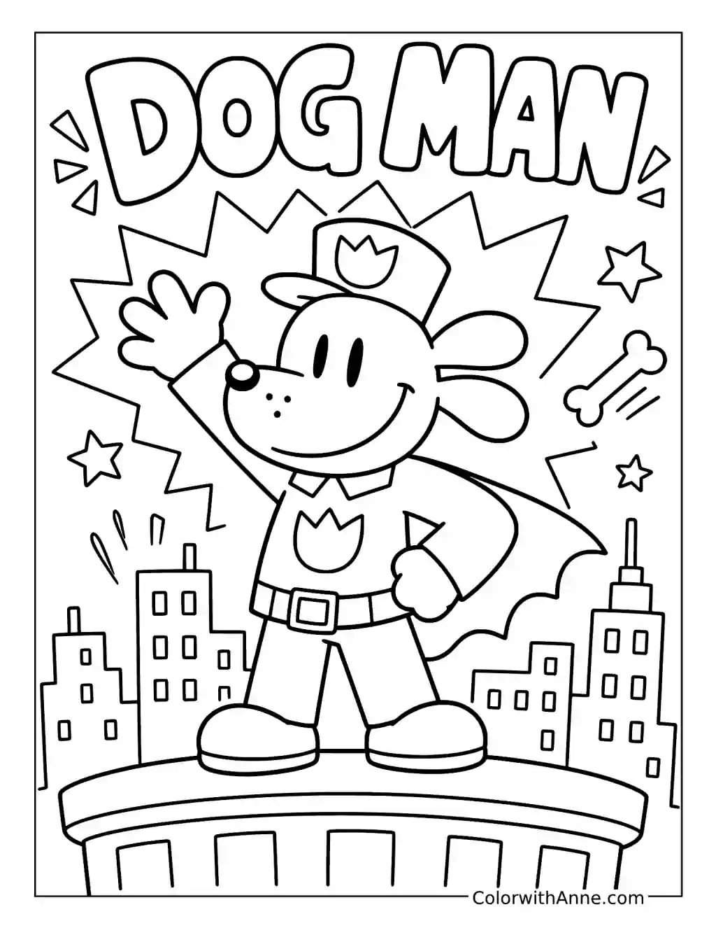 Dog Man Waving from a Rooftop coloring page