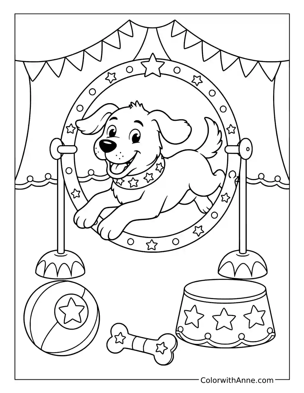 Dog Performing Circus Tricks coloring page