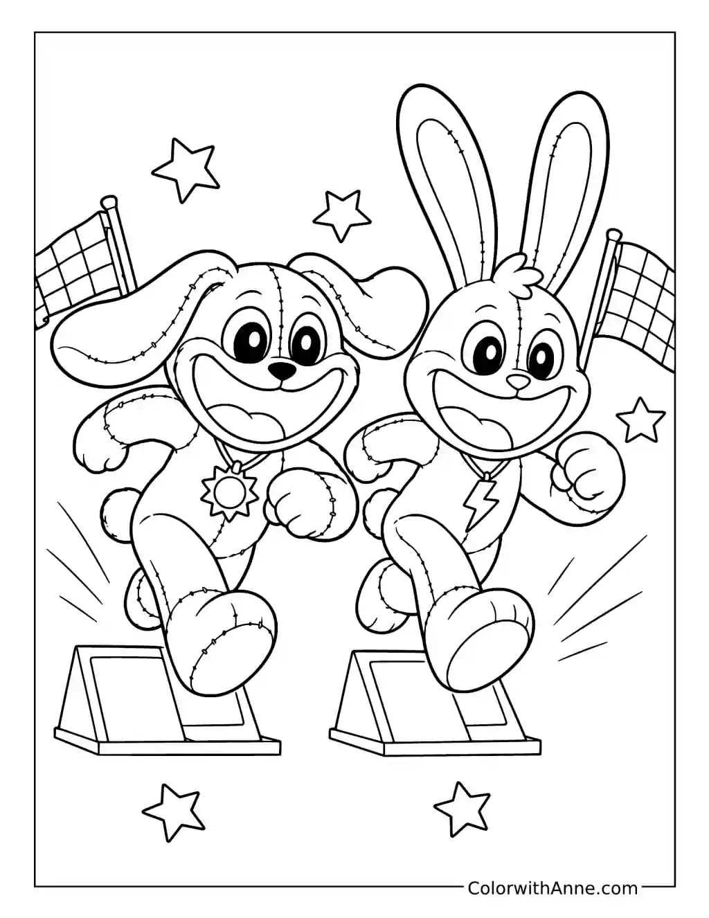 DogDay and Hoppy Hopscotch Racing over Hurdles coloring page