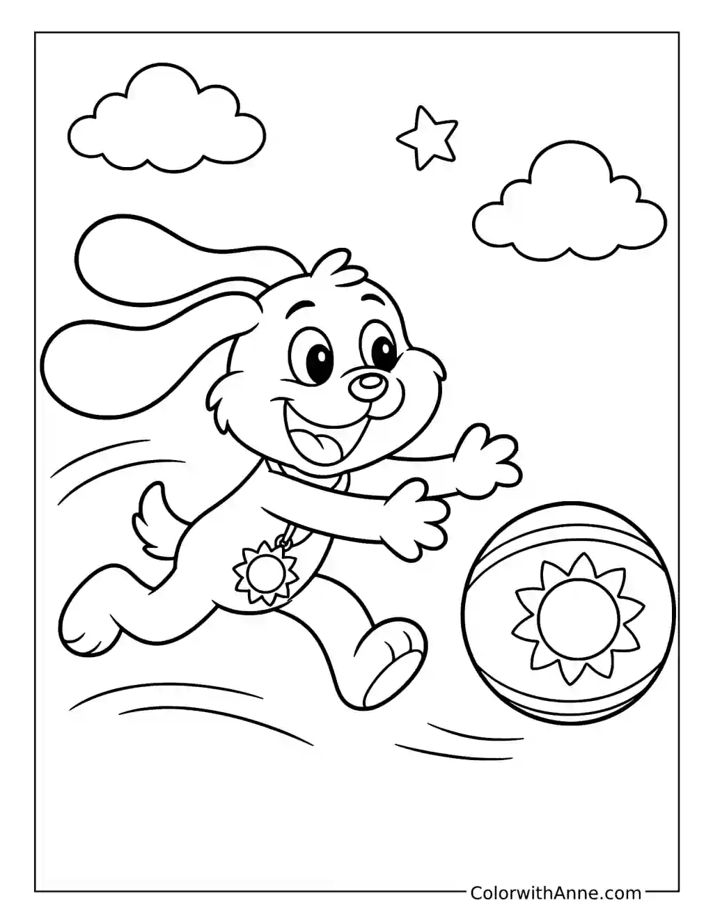 DogDay Chasing a Sun-Patterned Ball coloring page