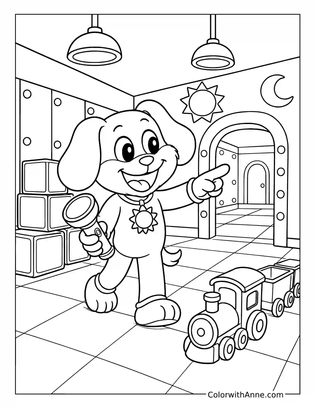 DogDay Exploring Playcare with a Flashlight coloring page