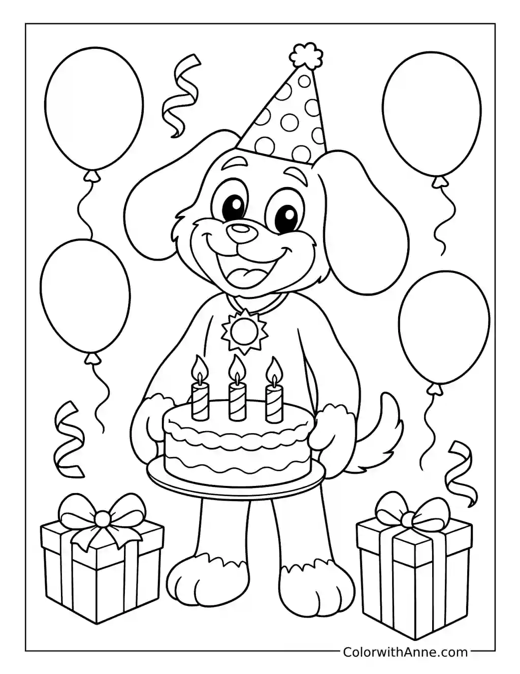 DogDay Holding a Birthday Cake coloring page