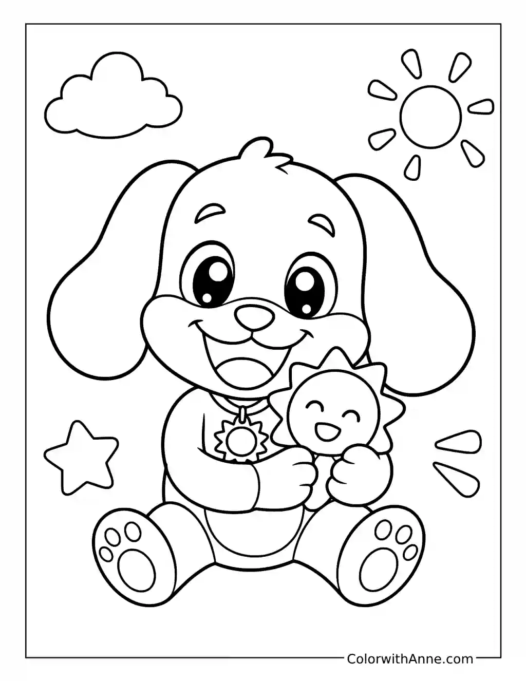 DogDay Hugging a Smiling Sun Pillow coloring page