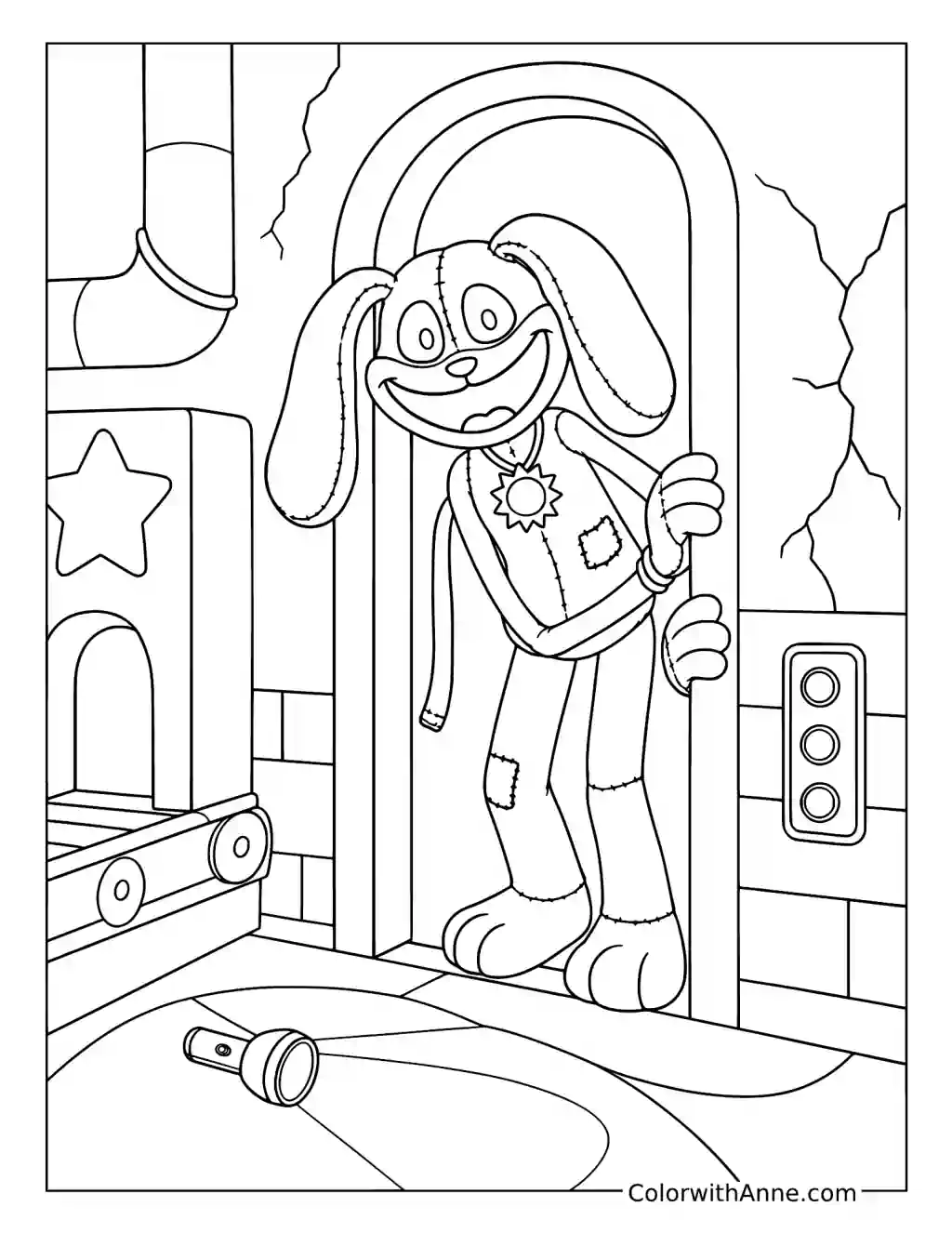 DogDay Peeking Through a Playcare Doorway coloring page