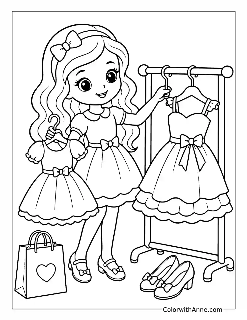 Doll Chooses Dresses coloring page