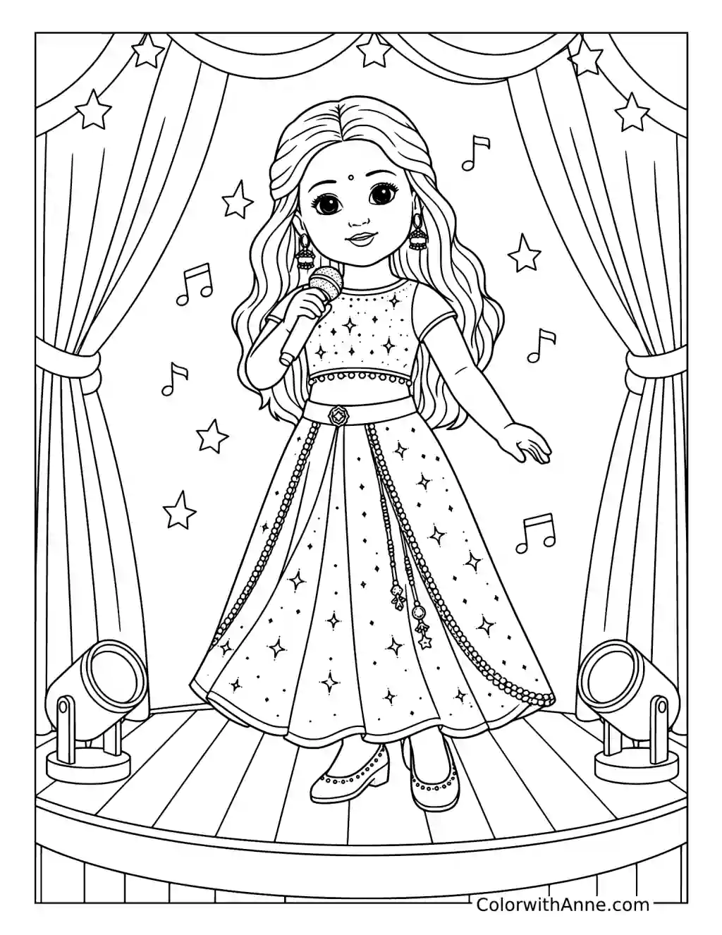 Doll Singer on Stage coloring page